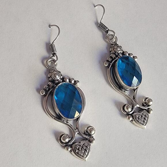 Sterling Silver Blue Howlite Heart Necklace Set With Blue Topaz Earrings - Picture 6 of 10